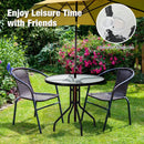 32 Inch Outdoor Patio Round Tempered Glass Top Table with Umbrella Hole by LJGDeals