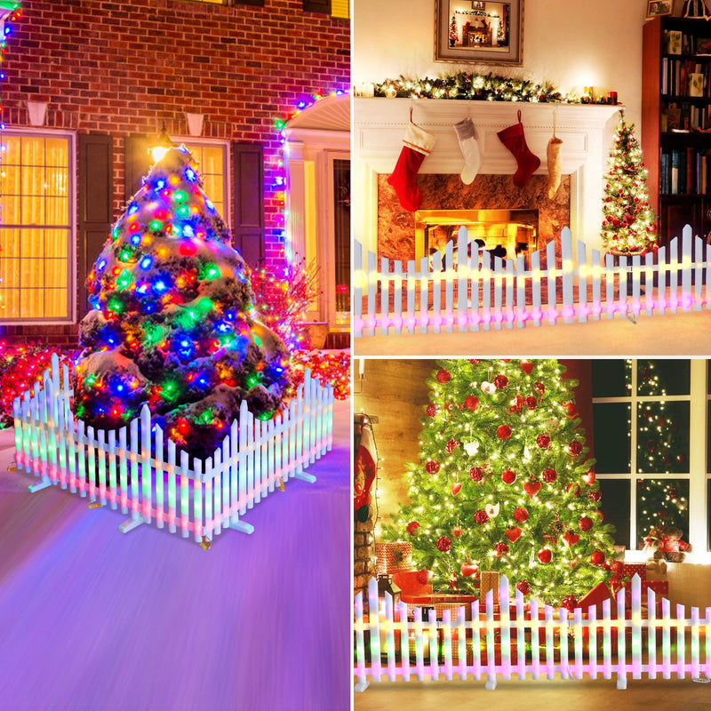 8 PCS Lighted Garden Picket Fence with 8 Inserts & Base - Plug-in LED Lights for Lawn, Patio, Path, Landscape, and Christmas Tree Decoration