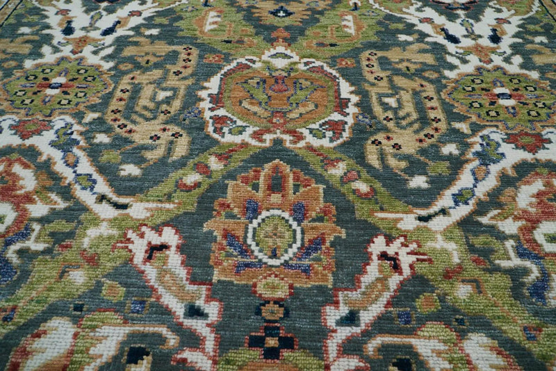 8' 2''x10' 2'' Hand Knotted LoomBloom Muted Turkish Oushak 100% Wool Transitional Oriental Area Rug Grayish Blue, Lime Color