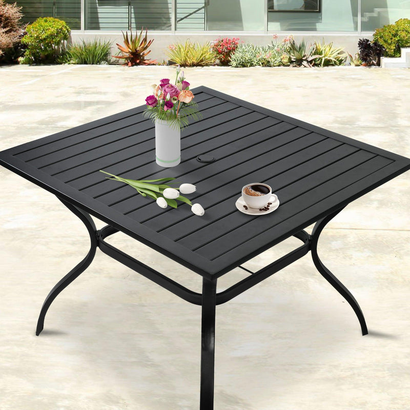 37" Patio Square Dining Table w/ 2.36" Umbrella Hole, Black