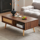 41.34" Rattan Coffee Table, Sliding Door For Storage, Solid Wood Legs, Modern Table For Living Room by Unique Piece Furniture