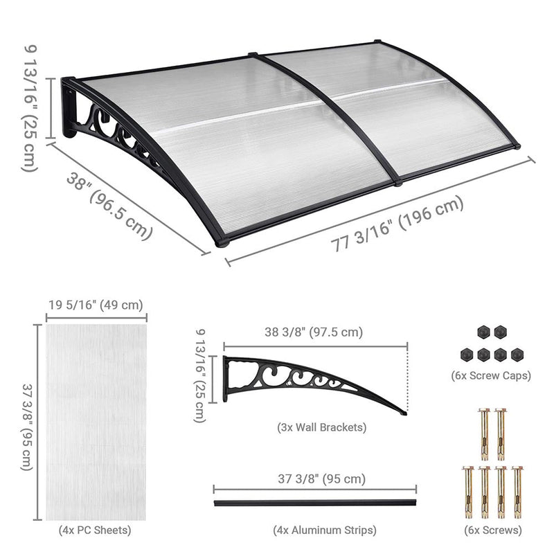 Yescom Door & Window Poly Awning Canopy 80"x40"