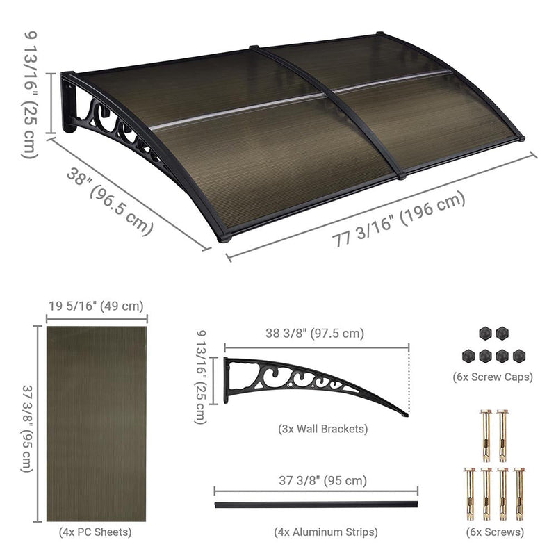 Yescom Door & Window Poly Awning Canopy 80"x40"