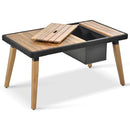 6-Piece Rope Patio Furniture Set, Outdoor Furniture with Acacia Wood Cool Bar Table with Ice Bucket, Deep Seat Patio Conversation Set with Two Stools for Backyard Porch Balcony (Black & Beige)