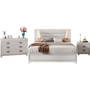 3-Pieces Bedroom Sets Queen Size Upholstered Bed with LED Lights, Nightstands and Dresser with Metal Handles and Sparkling Shiny Decoration, White