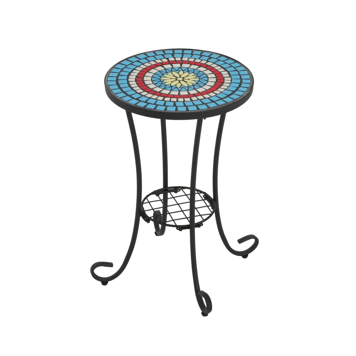 Patio Side Table with Shelf, Blue and Black, photo 3 of 10