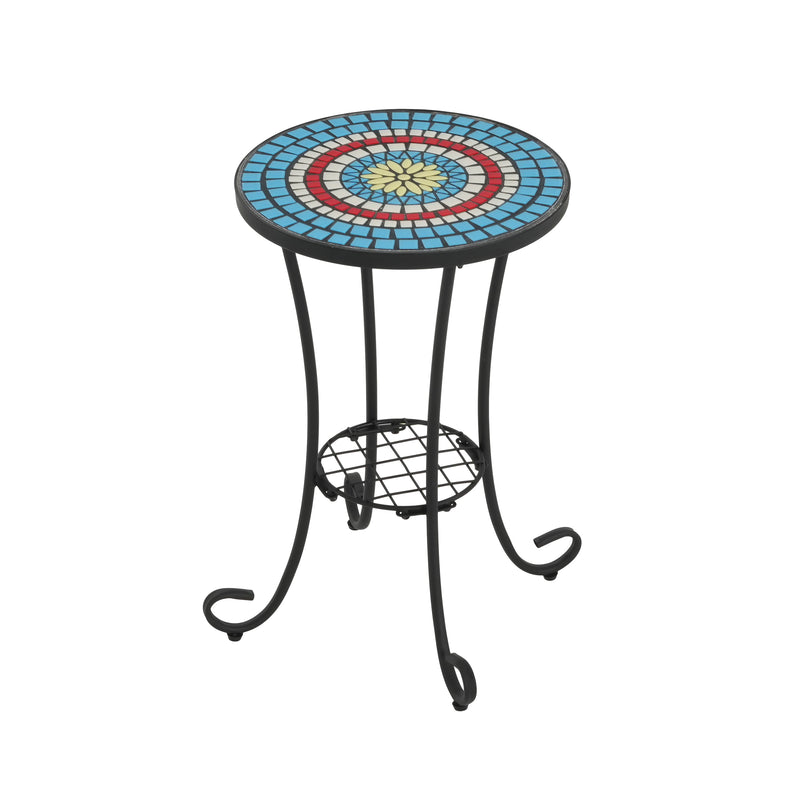Patio Side Table with Shelf, Blue and Black, photo 3 of 10