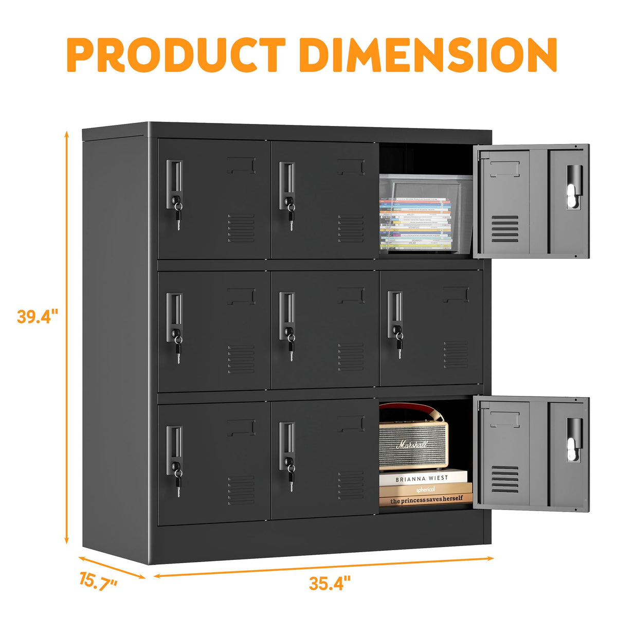9 Door Employee Storage Locker With Card Slot, Lockers For Office, Gym, School, And Home - Black, photo 2 of 4