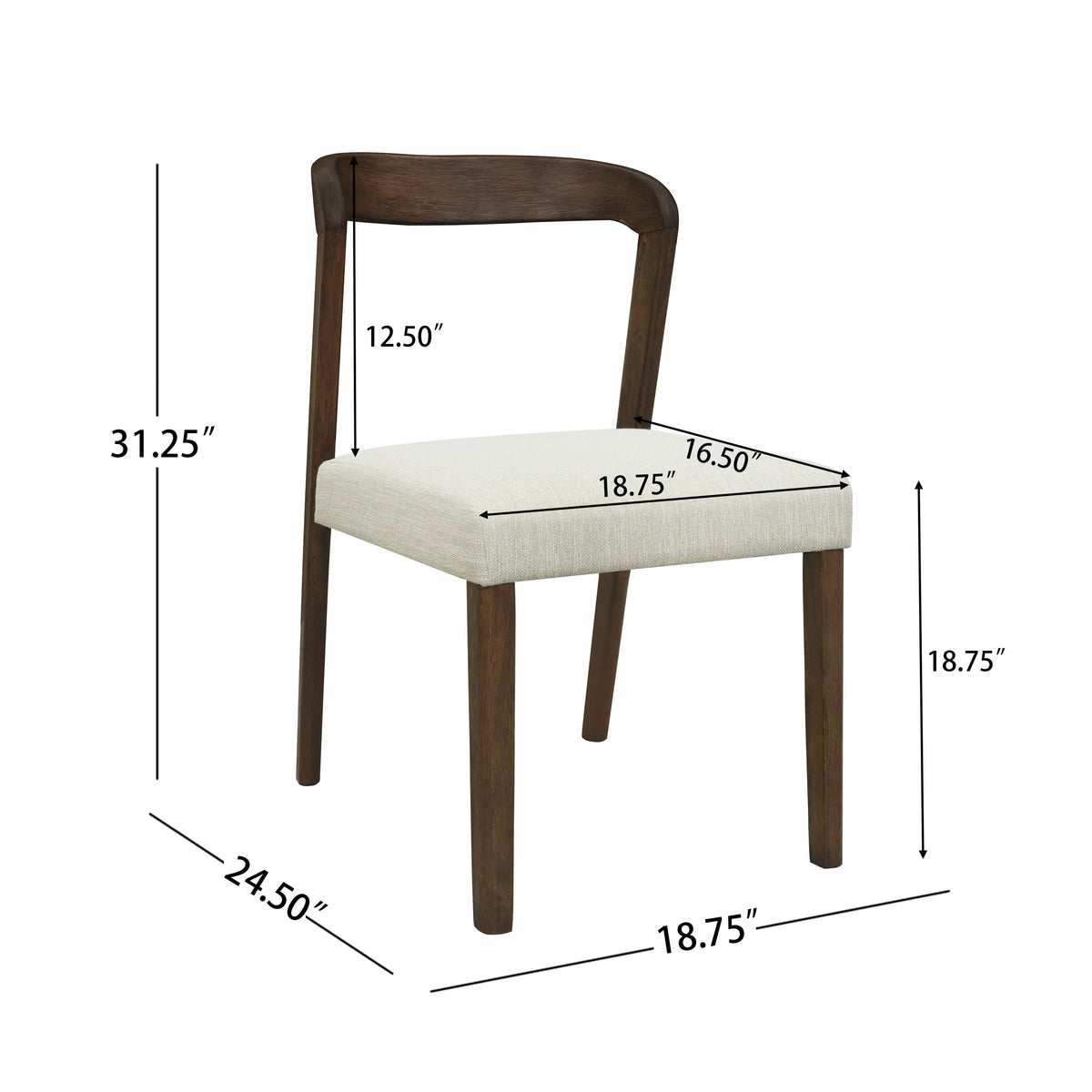 Solid Rubber Wood Dining Chairs (Walnut + Beige) Set of 2, photo 3 of 10