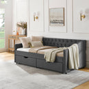 Upholstered Tufted Daybed With 2 Drawers, Waved Arms by HouseOfZazla