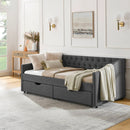 Upholstered Tufted Daybed With 2 Drawers, Waved Arms by Unique Piece Furniture