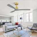 Indoor Ceiling Fan Without Light 3 Solid Wood Blades Remote Control Reversible Dc Motor - Gold by Unique Piece Furniture