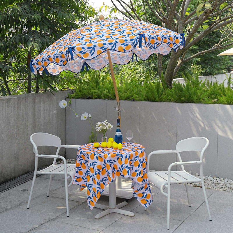 LAGarden 6ft Outdoor Patio Wood Market Umbrella Scalloped Edge 8-Rib Orange Grapefruit