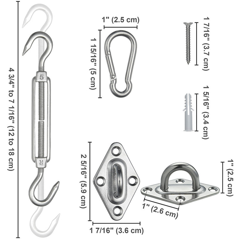 Yescom Triangle Sun Shade Sail Hardware Kit Stainless Steel, 6