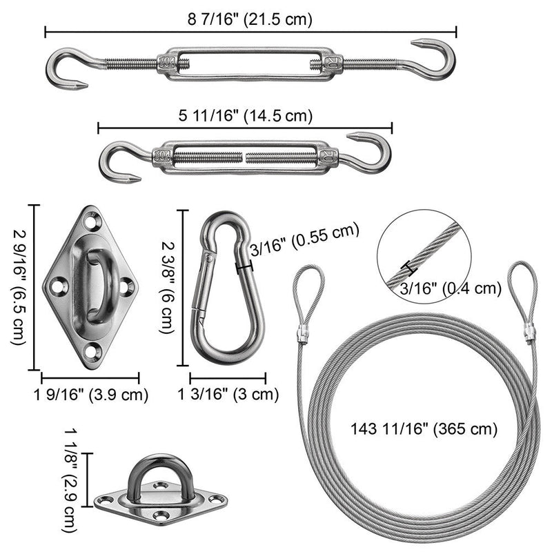 Yescom Square Rectangle Sun Shade Sail Hardware Kit Stainless Steel, 8