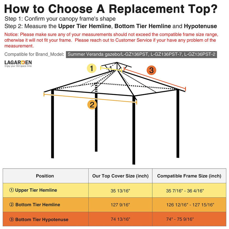 Yescom 10' x 10' Tan Canopy Replacement Top for Gazebo