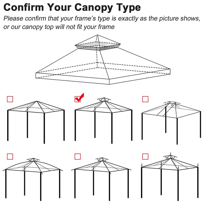 Yescom 8' x 8' Gray Gazebo Canopy Replacement Top 2-Tier