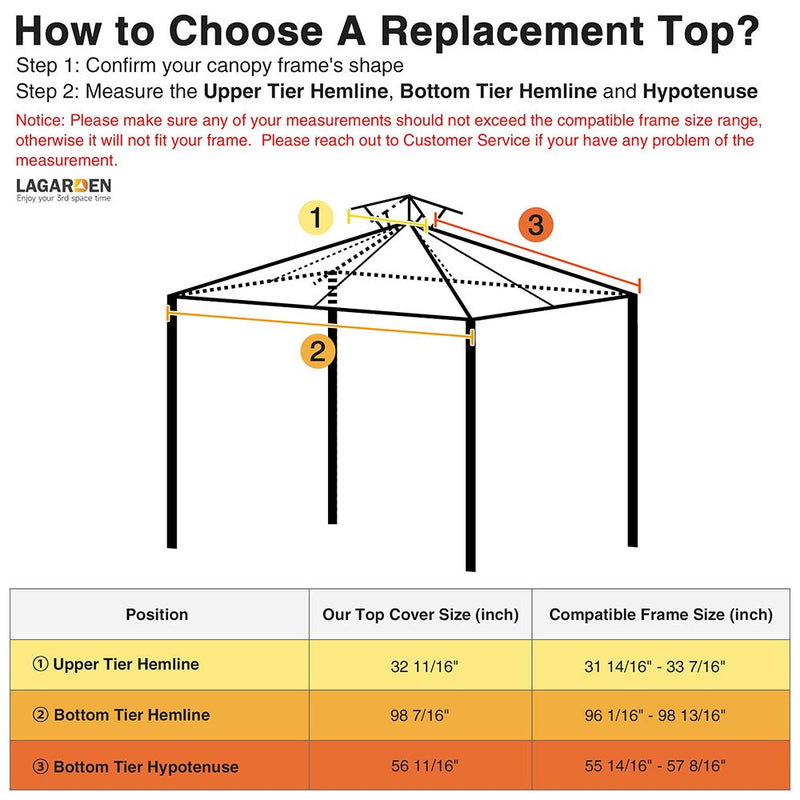 Yescom 8' x 8' Gray Gazebo Canopy Replacement Top 2-Tier