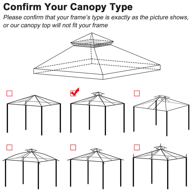 Yescom 10' x 10' Gray Waterproof Gazebo Canopy Replacement Top 2-Tier