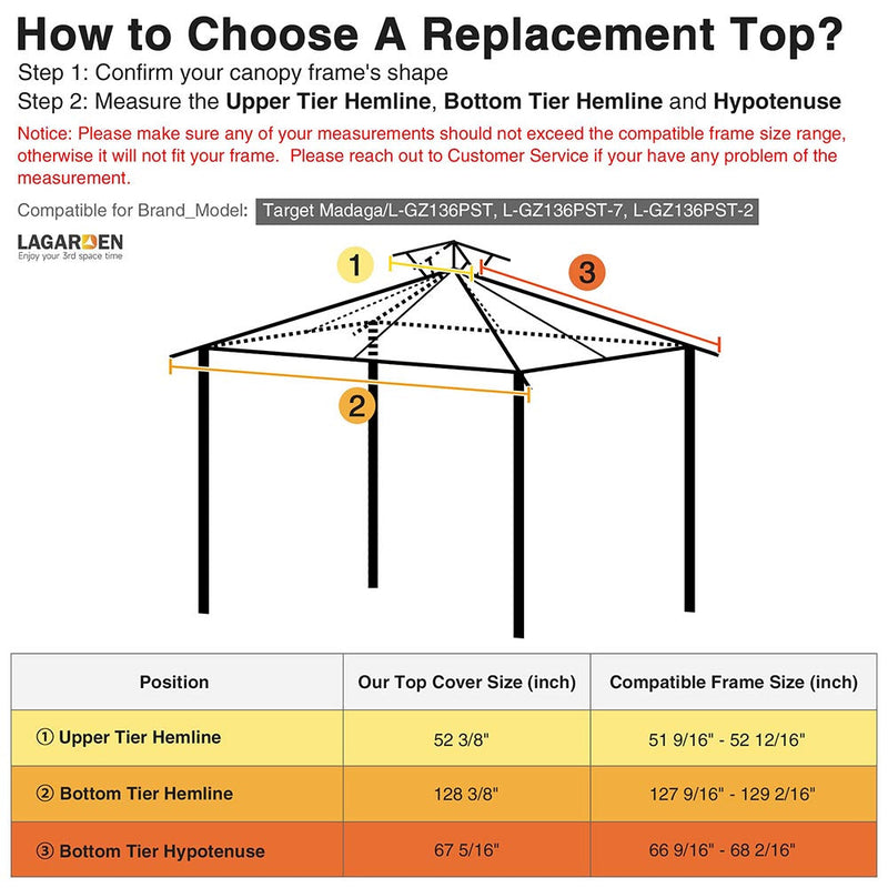 Yescom 10' x 10' Waterproof Gazebo Canopy Replacement Top 2-Tier