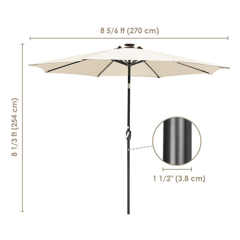 Yescom Solar Umbrella with Lights Tilting Outdoor Umbrella 9ft 8-Rib