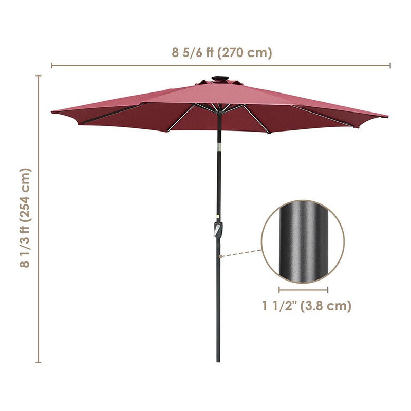 Yescom Solar Patio Umbrella w/ Lights Tilt Parasol Umbrella 9 ft 8-Rib