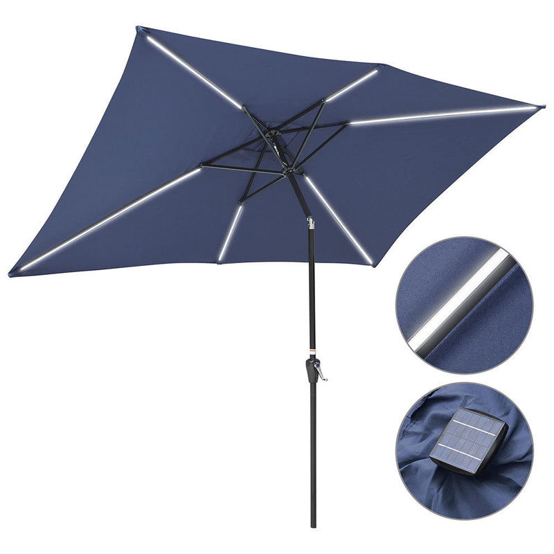 Yescom Rectangular Patio Umbrella with Solar Lights 10x6.5 ft 6-Rib