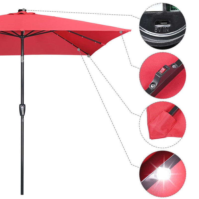 Yescom Prelit Patio Umbrella with Lights Square 9' 8-Rib Red