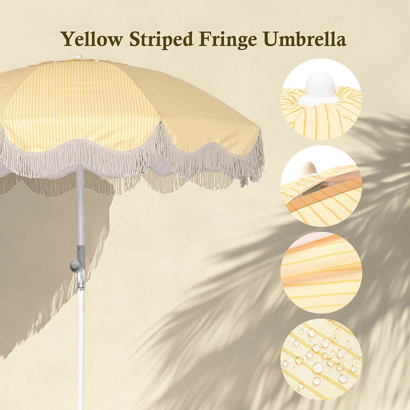 Yescom 6ft Fringe Patio Beach Umbrella with Weighted Base