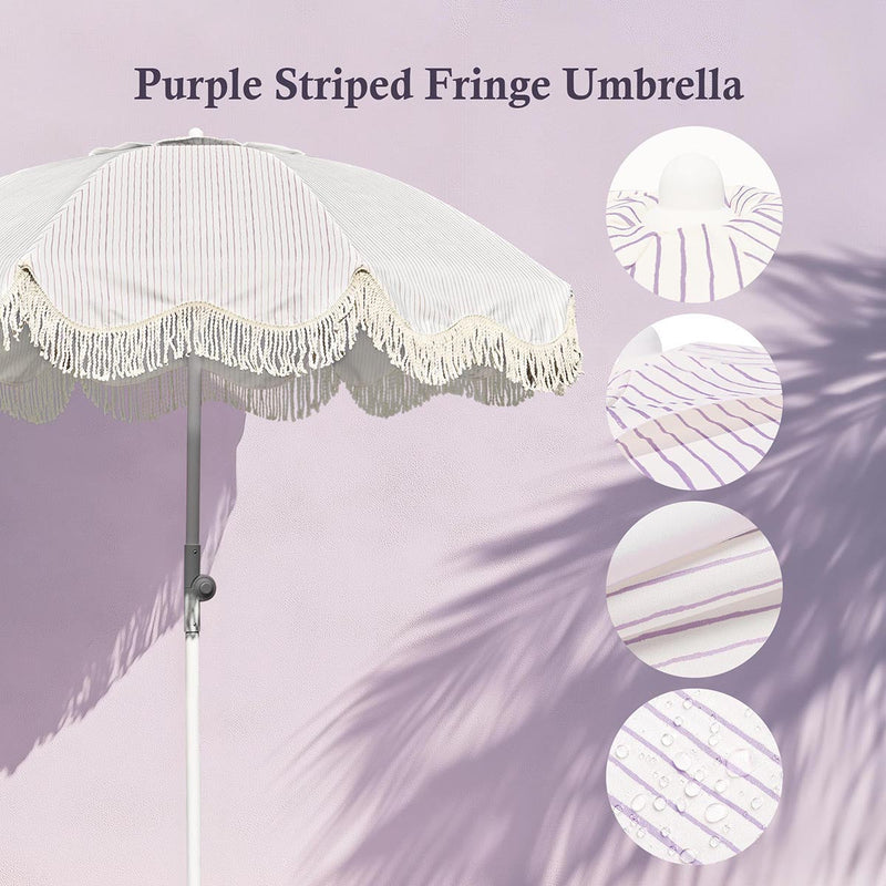 Yescom 6ft Fringe Patio Beach Umbrella with Weighted Base