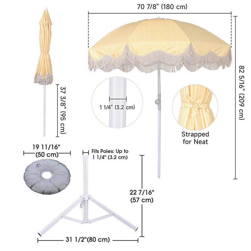 Yescom 6ft Fringe Patio Beach Umbrella with Weighted Base