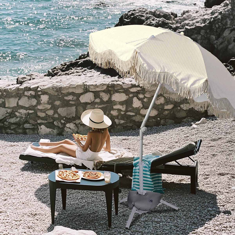 Yescom 6ft Fringe Patio Beach Umbrella with Weighted Base