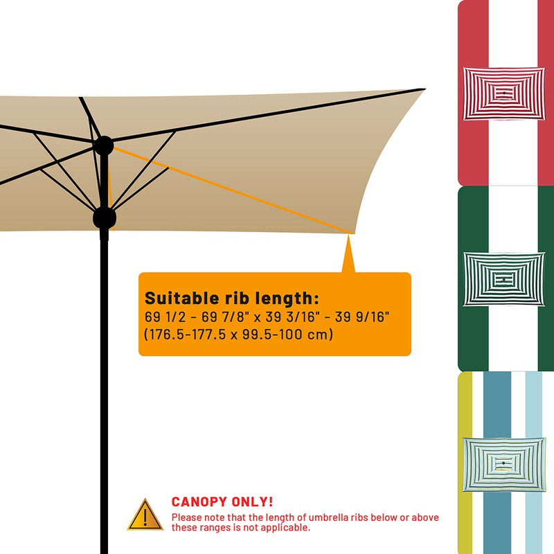 Yescom Umbrella Replacement Canopy 10x6.5ft 6-Rib Rectangle