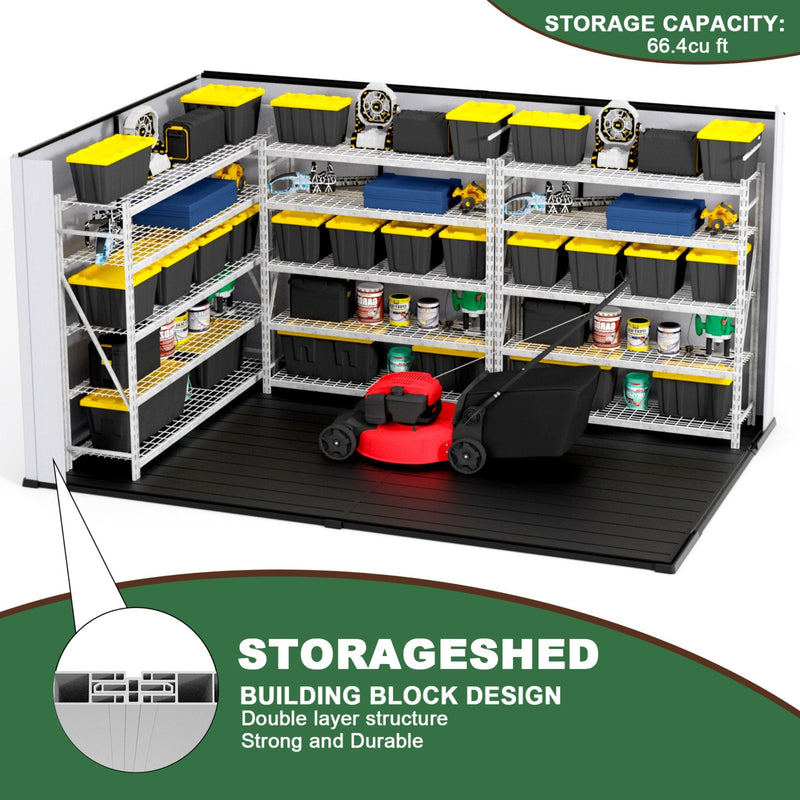 [07X10FT] Heavy Duty Weather-Resistant Polypropylene Storage Shed With Floor And Reinforced Steel Frame (SAK67455)