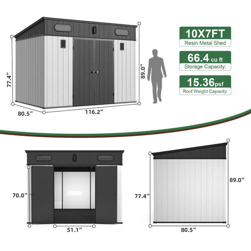 [07X10FT] Heavy Duty Weather-Resistant Polypropylene Storage Shed With Floor And Reinforced Steel Frame (SAK67455)