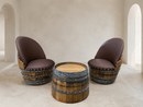 Whiskey & Wine Barrel Lounge Chair — Hidden Storage, Memory Foam, Checkered Brown Upholstery (Limited)