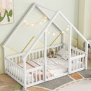 Wood House-Shaped Floor Bed With Fence, Guardrails by HouseOfZazla