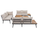 6-Piece Outdoor Sectional Sofa Set with Round Nesting Coffee Tables and Seating Sofa with Cushions for Patio, Porch and Garden (Beige)