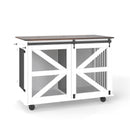 Mobile Dog Crate With Flip Top Feeding Door, Dual Access & 5 Caster System (2 Locking) - Brown White by HouseOfZazla