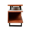 62 Inch Kate Acacia Wood TV Cabinet with Staggered 3 Tier Design and Sled Base, Brown and Black