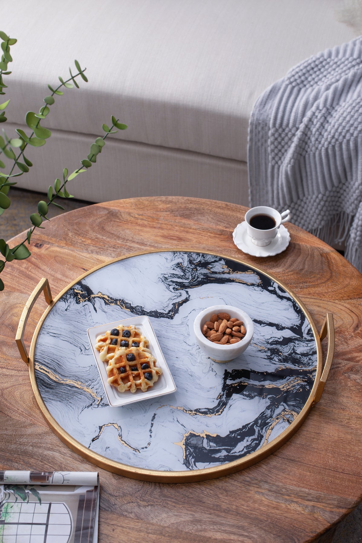 S/2 Round Decorative Tray with Abstract Marbled Design, photo 7 of 10