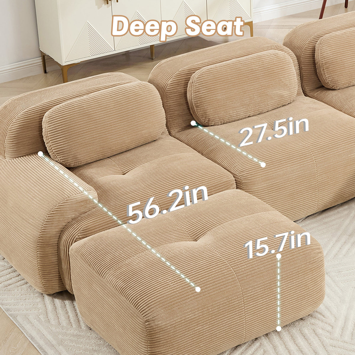 Three-Seat Modular Sofa With 3 Ottomans – Camel, photo 5 of 10