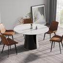53.15" Modern Artificial Stone Round Carbon Steel Base Dining Table, Can Accommodate 6 People - White / Black by HouseOfZazla