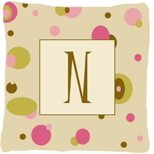 Letter N Initial Monogram - Tan Dots Decorative   Canvas Fabric Pillow