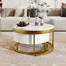 Round Nesting Coffee Table With Drawers - Golden / White