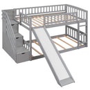 Twin Over Twin Bunk Stairway Bed With 2 Drawers And Slide - Gray by HouseOfZazla
