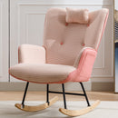 35.5 inch Rocking Chair, Soft Houndstooth Fabric Leather Fabric Rocking Chair for Nursery, Comfy Wingback Glider Rocker with Safe Solid Wood Base for Living Room Bedroom Balcony (pink)