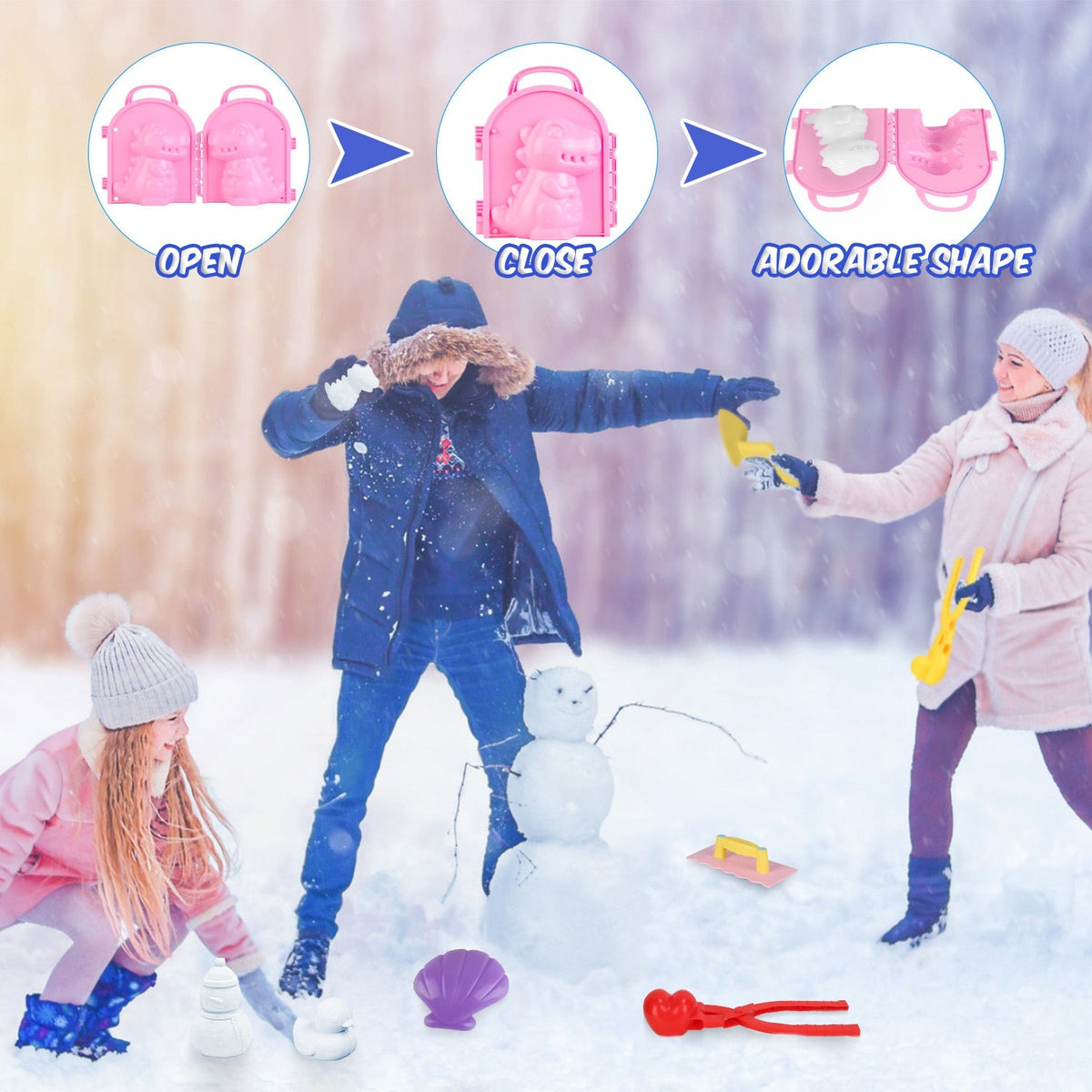 15Pcs Winter Snowball Tool Kit Kids Snow Molds Outdoor Snow Beach Toys for Kids Toddlers Adults Snowman Snowflake Duck Dinosaur, photo 3 of 14