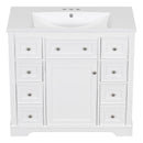 36" Bathroom Vanity with Sink Combo, One Cabinet and Six Drawers, Solid Wood and MDF Board, White