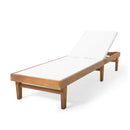 Outdoor Chaise Lounge With Acacia Wood Frame - White / Teak by HouseOfZazla